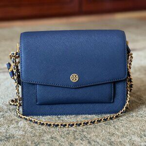 Tory Burch Women's Robinson Colorblock Double Strap Blue Bag
